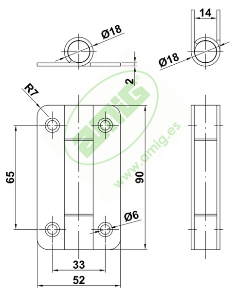 Amig Петля - доводчик мод.651 90/52/2мм NS нержавеющая сталь AISI 304