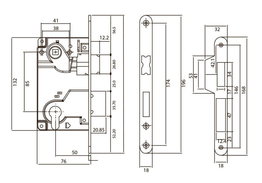 SIBA Замок PZ 10850 (Centro) 196/85/50 латунь полированная BP