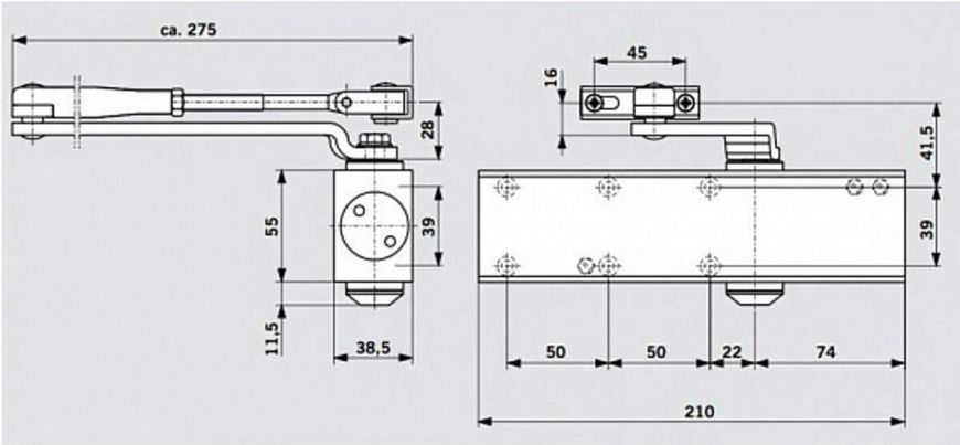 DORMA Доводчик дверной TS-Profil EN 2/3/4+5 BCA с противоветровым тормозом, серый