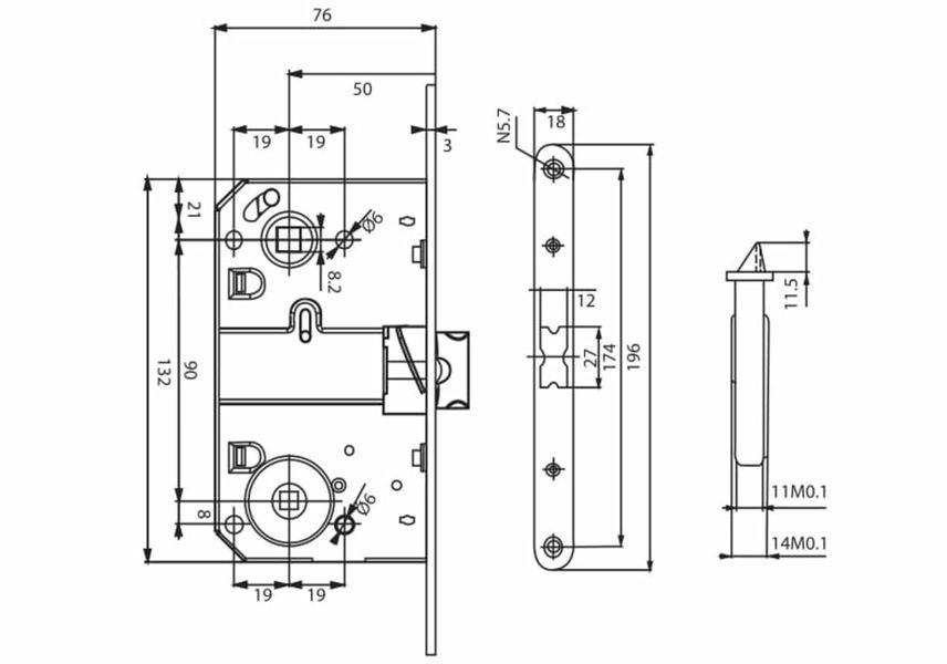 SIBA Механизм WC 10590/P (Mediana) античная бронза AB без ответной планки