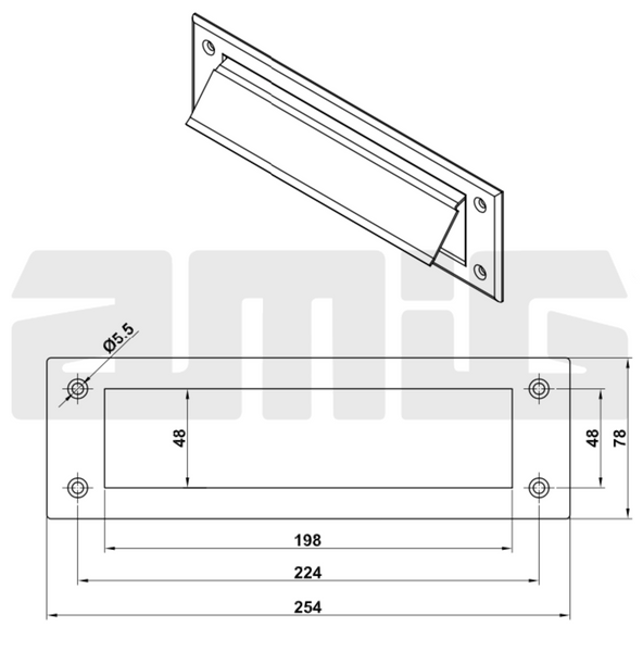 Amig Заслінка для поштової скриньки мод.1 - 254x73 mm нержавіюча сталь
