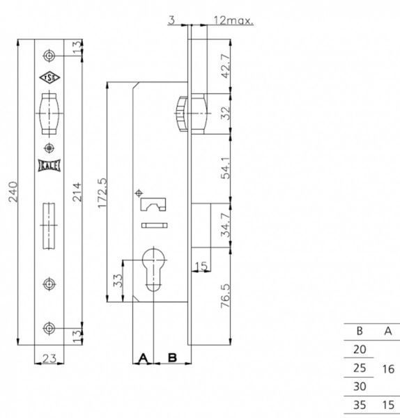 KALE Замок ALU (23 мм) 155U-20 ролик B=20 мм